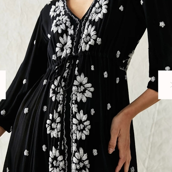 Free People Embroideres Fable Black Midi Dress with White Floral Embroidery - Picture 3 of 8